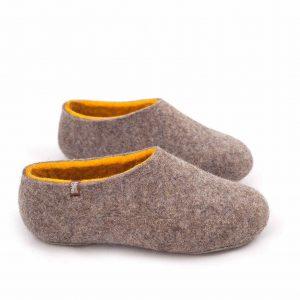 womens house shoes by wooppers in natural wool with yellow lining -b