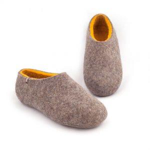 womens house shoes by wooppers in natural wool with yellow lining -c