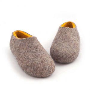 womens house shoes by wooppers in natural wool with yellow lining -d