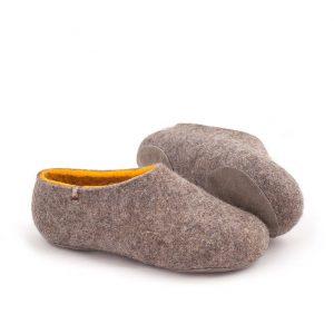 womens house shoes by wooppers in natural wool with yellow lining -e
