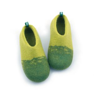 Kids wool slippers green-lime green, DUO kids collection by Wooppers -a