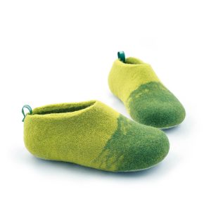 Kids wool slippers green-lime green, DUO kids collection by Wooppers -b
