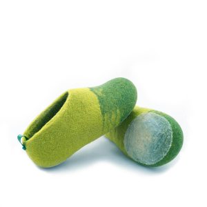 Kids wool slippers green-lime green, DUO kids collection by Wooppers -c