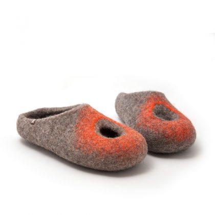 Summer felt slippers grey and orange, "OMICRON" collection by Wooppers -d