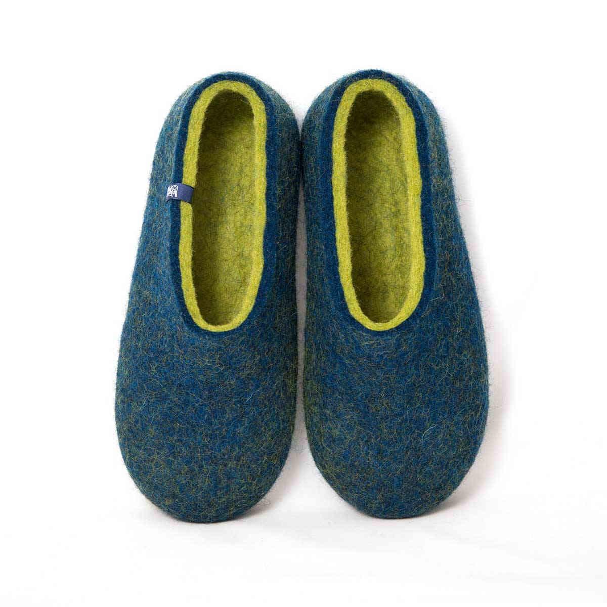 Wool slippers DUAL BLUE navy lime Women's Slippers, Women's Slippers, DUAL BLUE