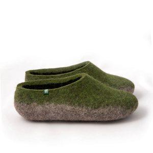 Boiled wool slippers TOPS green by Wooppers -b