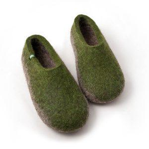 Boiled wool slippers TOPS green by Wooppers -e