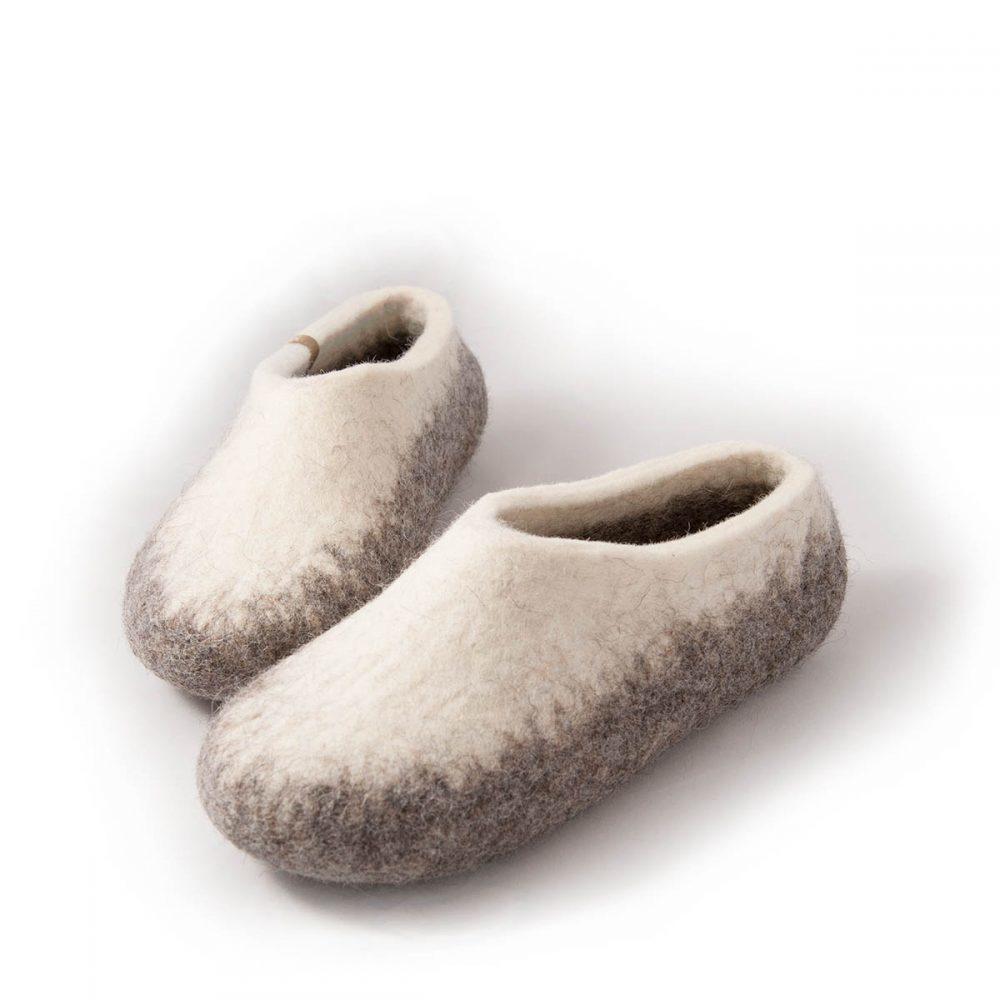 Mens warm slippers natural white and grey - TOPS by Wooppers