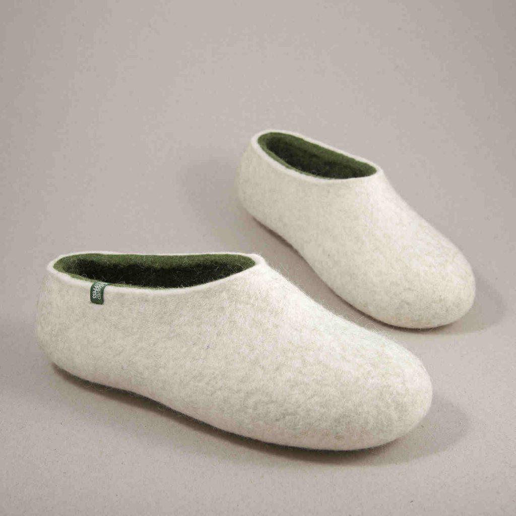 Flat slippers ARIA white & olive green -b
