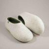 Flat slippers ARIA white & olive green -e