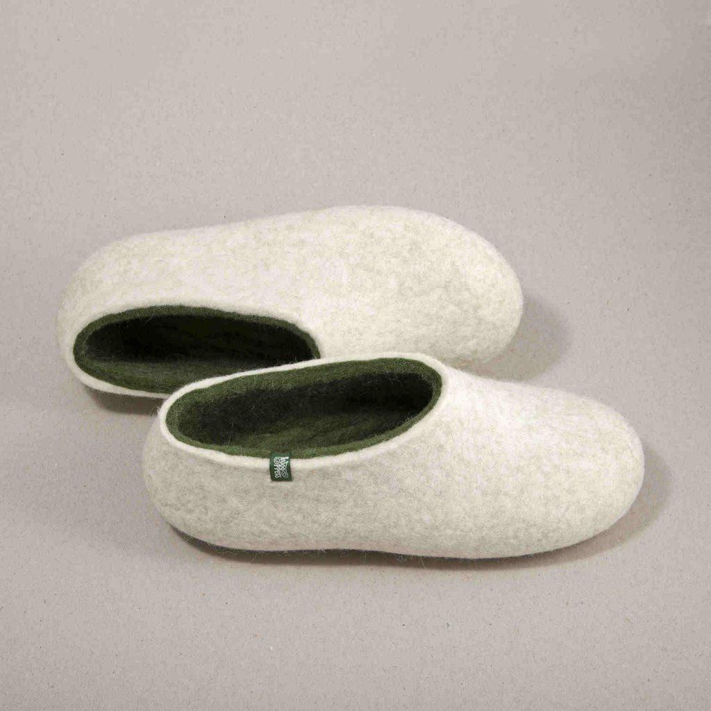 Flat slippers ARIA white & olive green -f