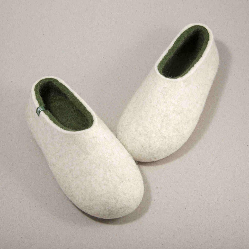 Flat slippers ARIA white & olive green -g