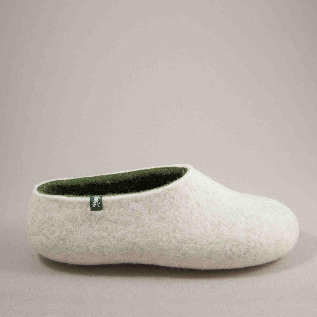 Flat slippers ARIA white & olive green -k