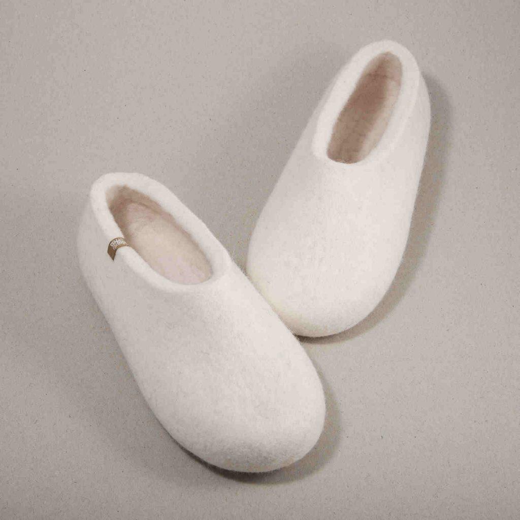 white wool slippers-b felt white slippers BASIC by Wooppers -b