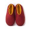 Red felted slippers by Wooppers indark red and yellow merino wool -a