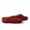 Red felted slippers by Wooppers indark red and yellow merino wool -b