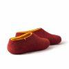 Red felted slippers by Wooppers indark red and yellow merino wool -c