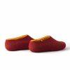 Red felted slippers by Wooppers indark red and yellow merino wool -d