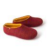 Red felted slippers by Wooppers indark red and yellow merino wool -f