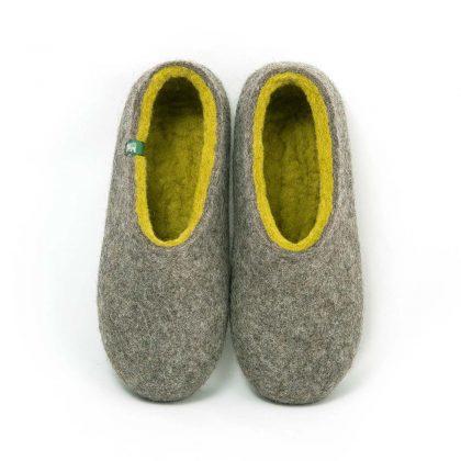 Ethical slippers in grey-lime, DUAL NATURAL collection by Wooppers -a