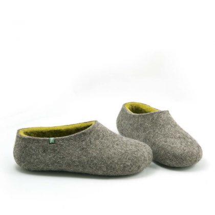 Ethical slippers in grey-lime, DUAL NATURAL collection by Wooppers -b