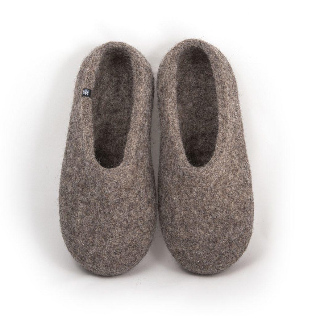 Γκρι mules παντόφλες από μαλλί SOLO της Wooppers -b