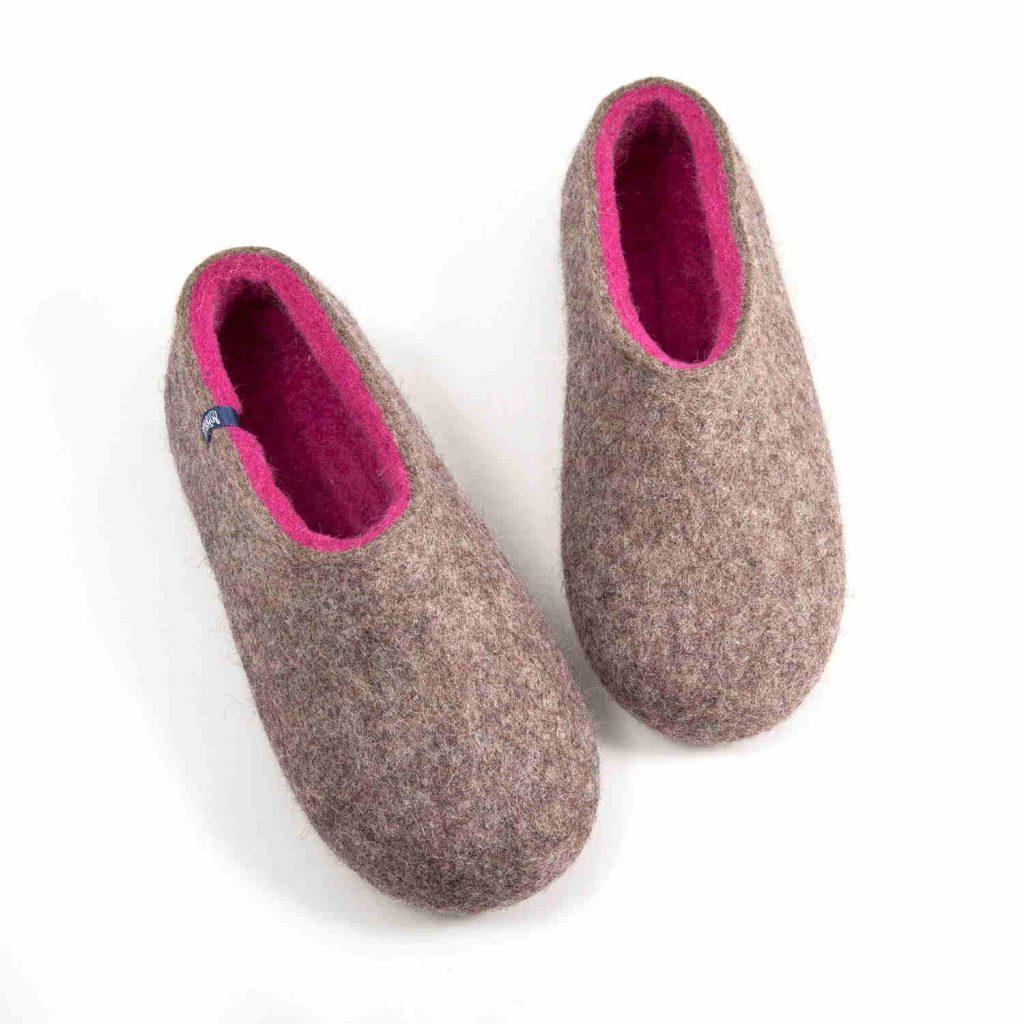 Felted slippers in grey-fuchsia, DUAL NATURAL collection by Wooppers -a