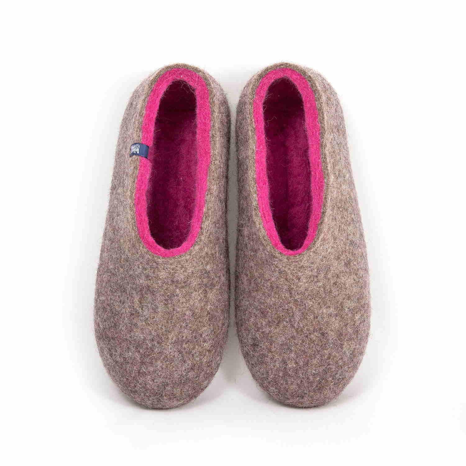 Felted slippers DUAL NATURAL gray fuchsia