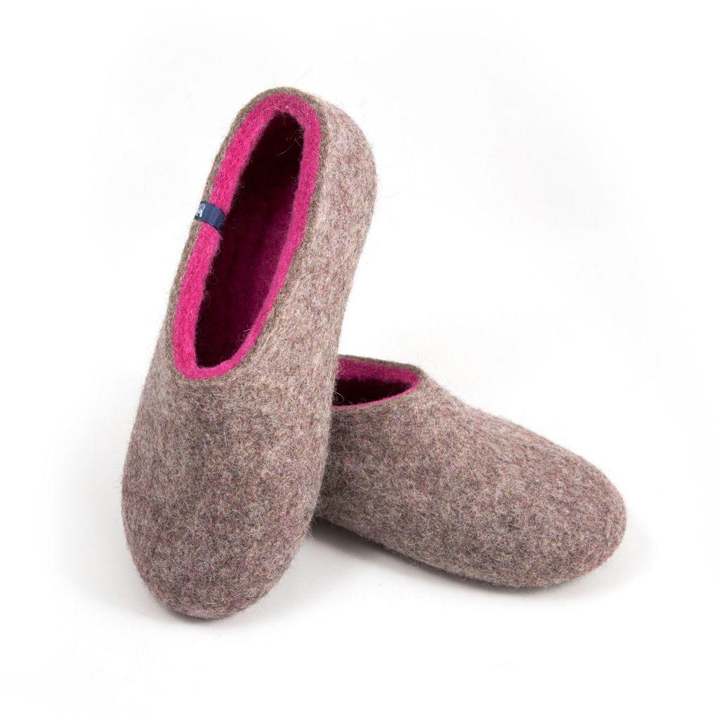 Felted slippers in grey-fuchsia, DUAL NATURAL collection by Wooppers -d