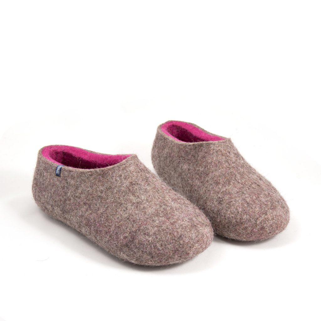 Felted slippers in grey-fuchsia, DUAL NATURAL collection by Wooppers -g