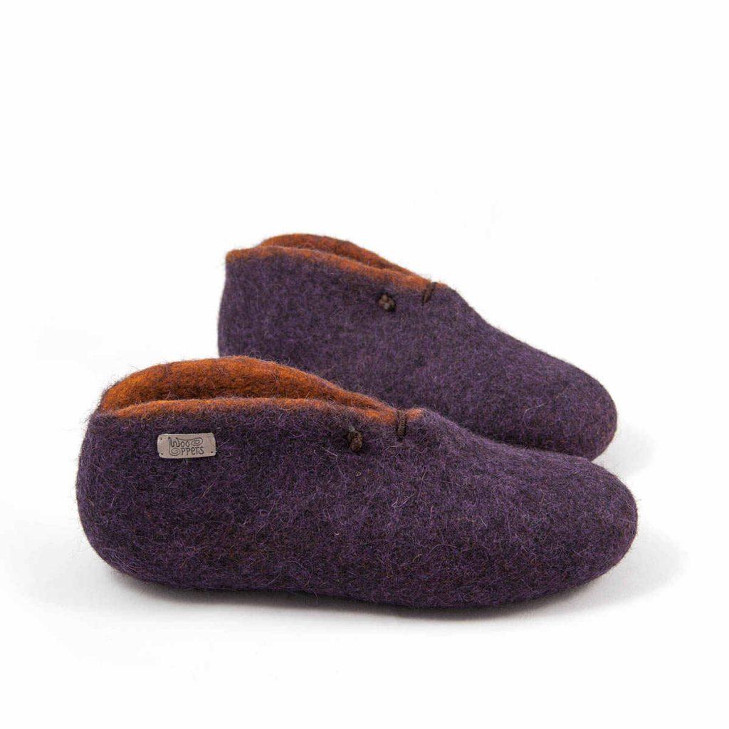 Ankle booties for home purple and brown -a