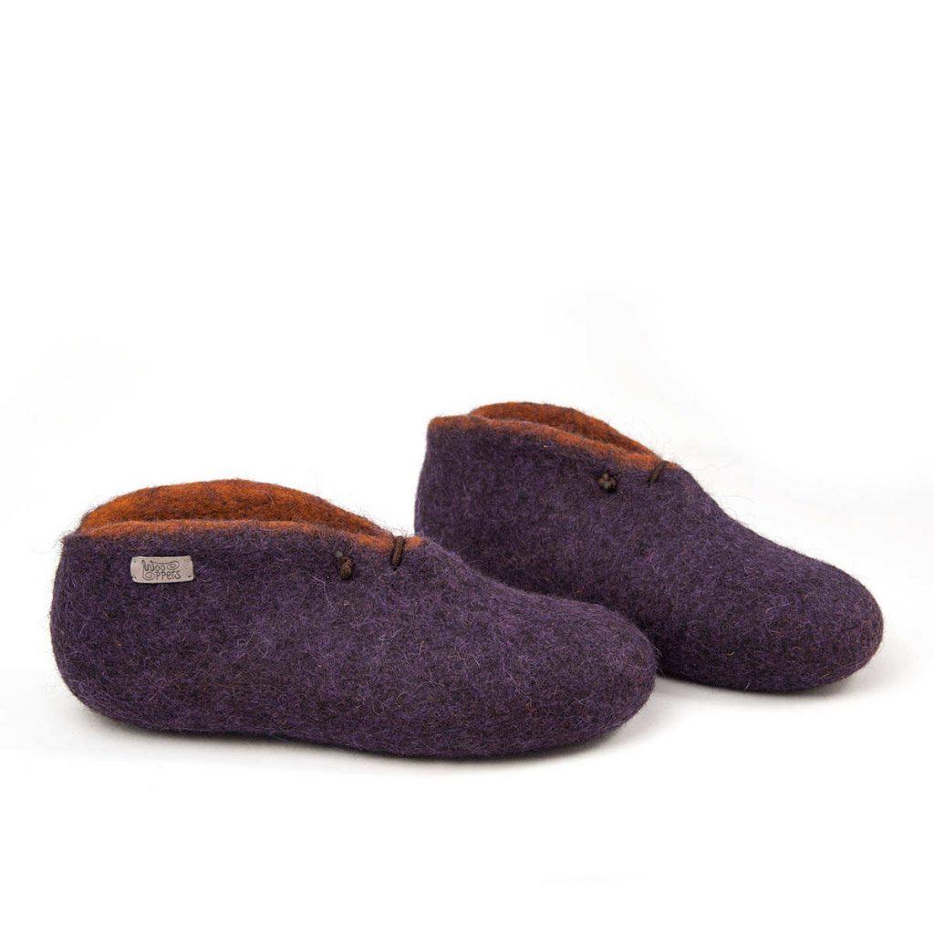 Ankle booties for home purple and brown -b