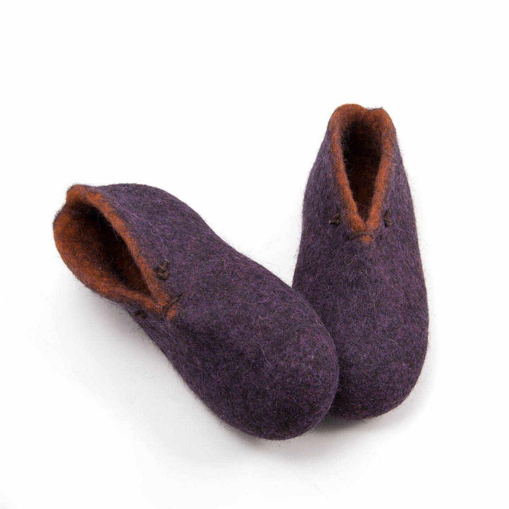 Ankle booties for home purple and brown -d
