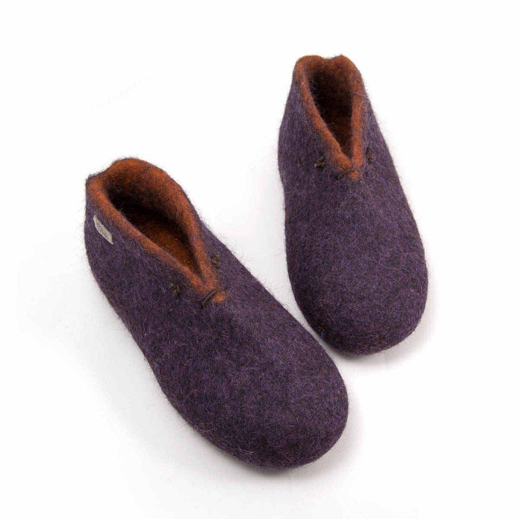 Ankle booties for home purple and brown -f