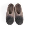 House mules, womens and mens house shoes in natural gray and black wool by Wooppers a