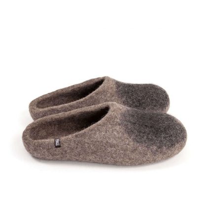 House mules, womens and mens house shoes in natural gray and black wool by Wooppers -b