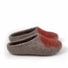 Wool mules slippers in grey and orange organic wool from the SOLO Wooppers collection -a