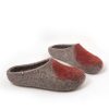 Παντόφλες mule γυναικείες η ανδρικές από μαλλί της Wooppers γκρι με πορτοκαλί-f