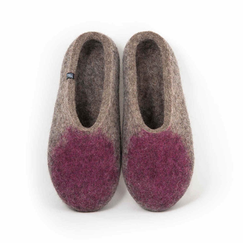 Women's mules slippers in natural gray and purple by Wooppers-b