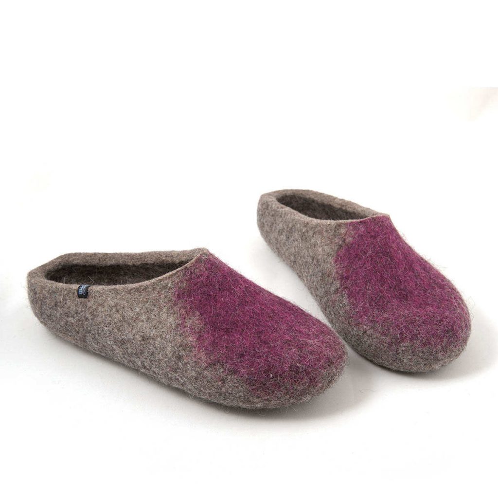 Women's mules slippers in natural gray and purple by Wooppers-c