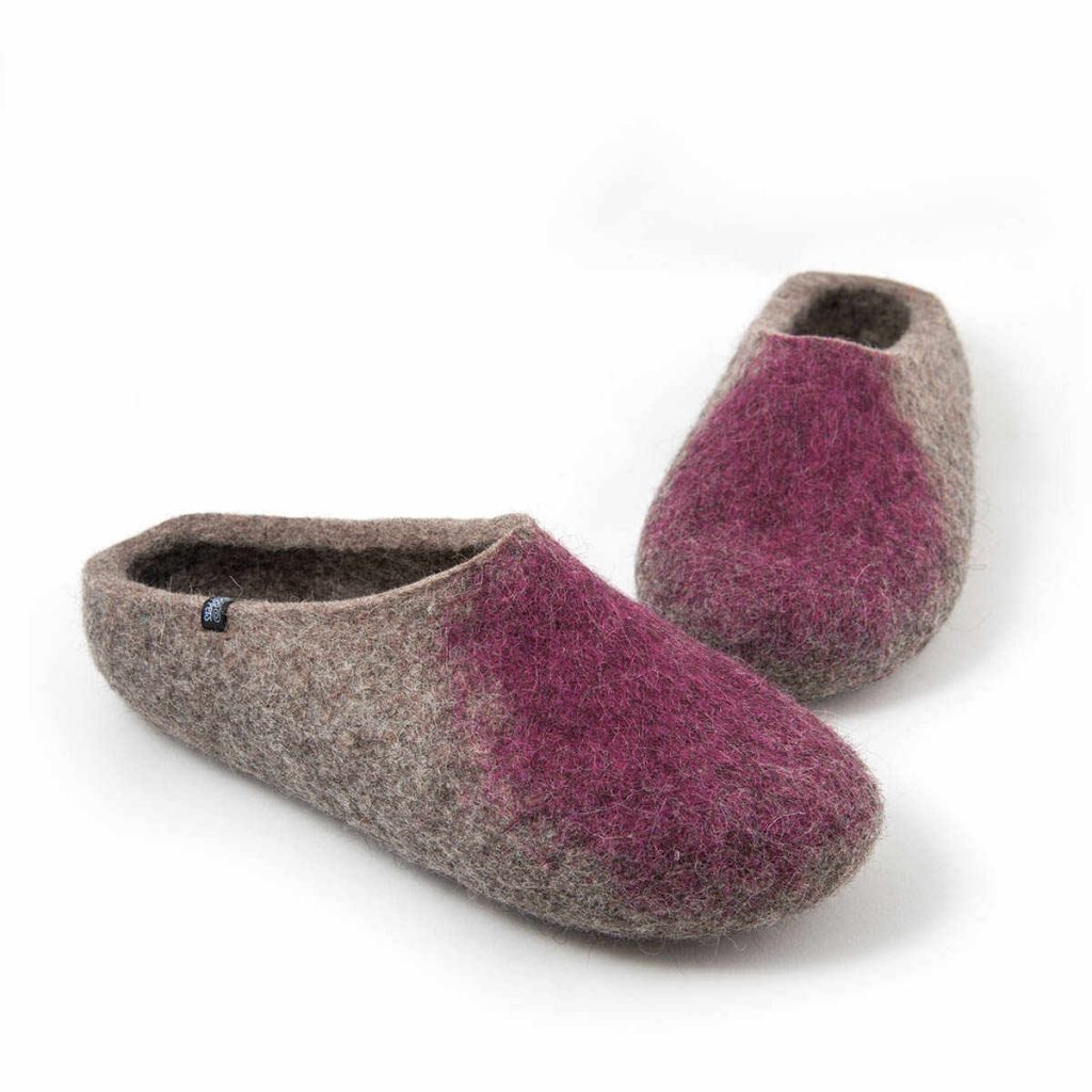 Women's mules slippers in natural gray and purple by Wooppers-g