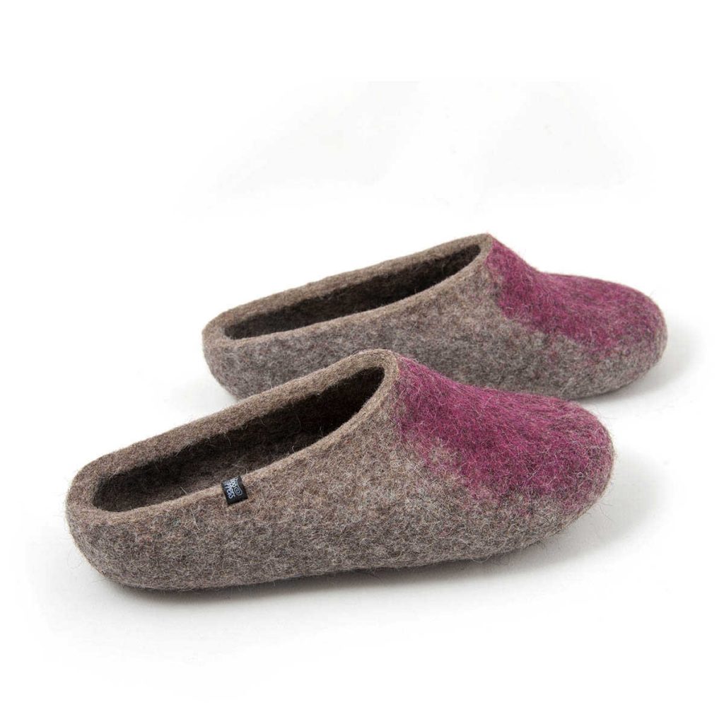 Women's mules slippers in natural gray and purple by Wooppers-h