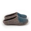 Mens mule slippers / womens mules slippers in natural grey organic wool with a splash of blue teal -a