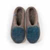 Mens mule slippers / womens mules slippers in natural grey organic wool with a splash of blue teal -b
