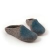 Mens mule slippers in natural grey organic wool with a splash of blue teal -c