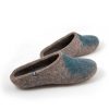 Mens mule slippers / womens mules slippers in natural grey organic wool with a splash of blue teal -d