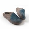 Mens mule slippers / womens mules slippers in natural grey organic wool with a splash of blue teal -f