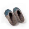 Mens mule slippers / womens mules slippers in natural grey organic wool with a splash of blue teal -g
