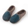 Mens mule slippers / womens mules slippers in natural grey organic wool with a splash of blue teal -h