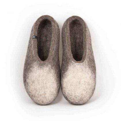Mens slip on slippers / Women's wool slippers "SOLO" grey and white -b